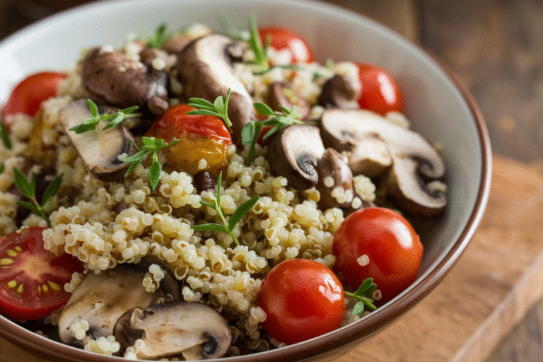 Quinoa Salad with Mushrooms & Roasted Garlic Vinaigrette: The Savory, Satisfying Bowl You’ll Crave All Week