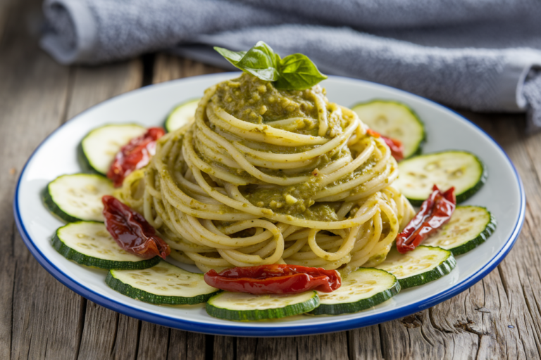Unlock Ultimate Flavor: Pesto Spaghetti with Zucchini & Sun-Dried Tomatoes That’ll Blow Your Taste Buds Away