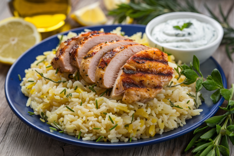 Unlock the Zesty Magic of Greek Lemon Rice with Grilled Chicken & Tzatziki: Your New Favorite Dinner Hack
