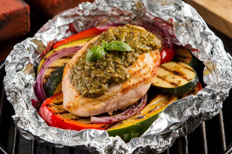 Unlock Flavor Explosion with These Pesto Chicken & Veggie Foil Packets – Your New Dinner Obsession!