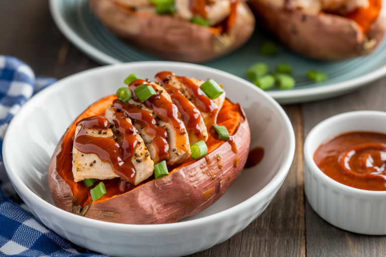 Buffalo Chicken Stuffed Sweet Potatoes (Easy & Healthy)