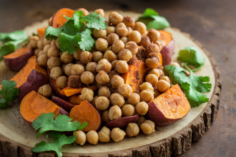 Cinnamon Roasted Chickpeas & Sweet Potatoes (Easy Crunchy Snack)