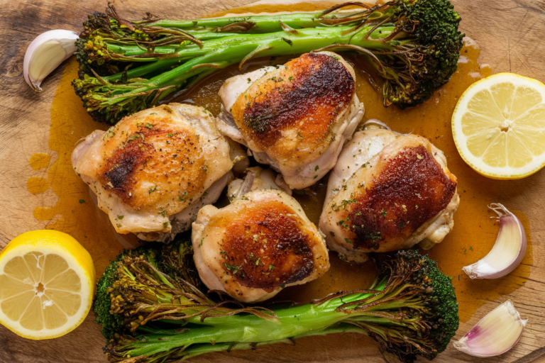 One-Pan Lemon Garlic Chicken Thighs | Easy Broccolini Recipe
