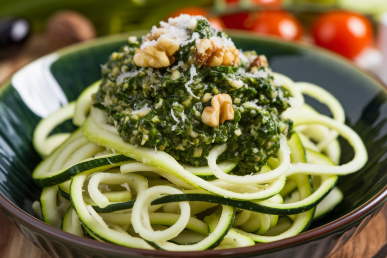 Easy Kale Walnut Pesto Zucchini Noodles (Ready in 15 Minutes)