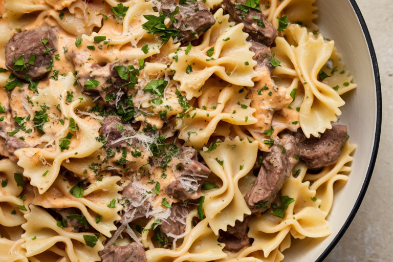 Unlock Flavor Nirvana with This Cheesy Garlic Parmesan Beef Bowtie Pasta—Dinner Just Got Legendary!