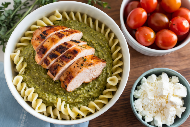 Easy Pesto Chicken Pasta Meal Prep Bowls