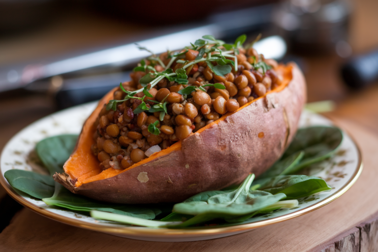 Easy Vegan Lentil Stuffed Sweet Potatoes